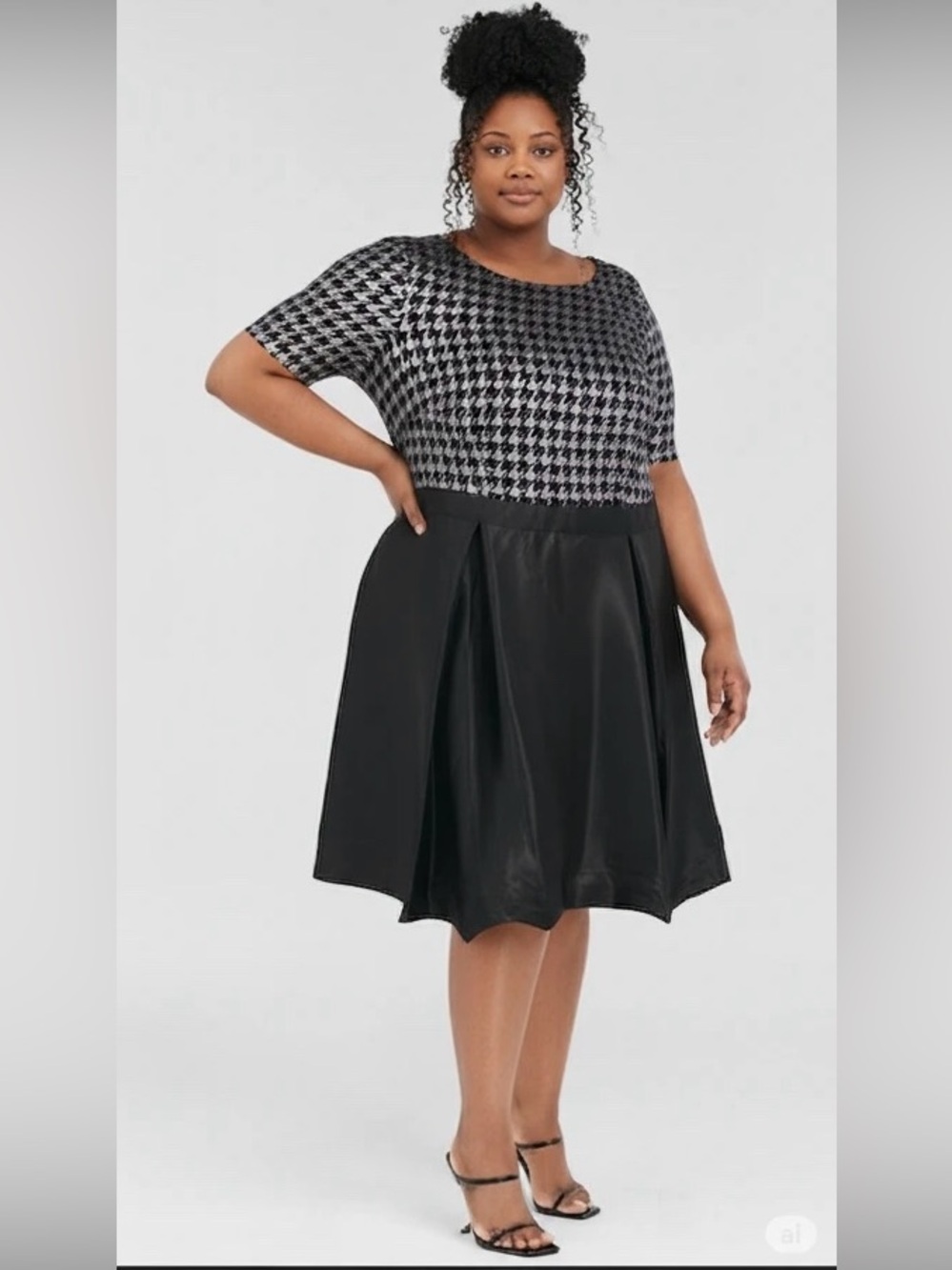Glamour Nights Black & Silver Houndstooth Fit-and-Flare Balloon Hem Dress